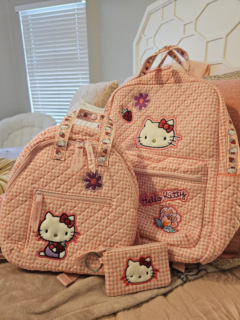Vera Bradley x Hello Kitty Strawberry Gingham 3-Piece Backpack & ID Case Set